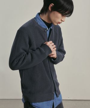 [니티드X패션플래닛] 코튼 와플 라운드 가디건 CHARCOAL