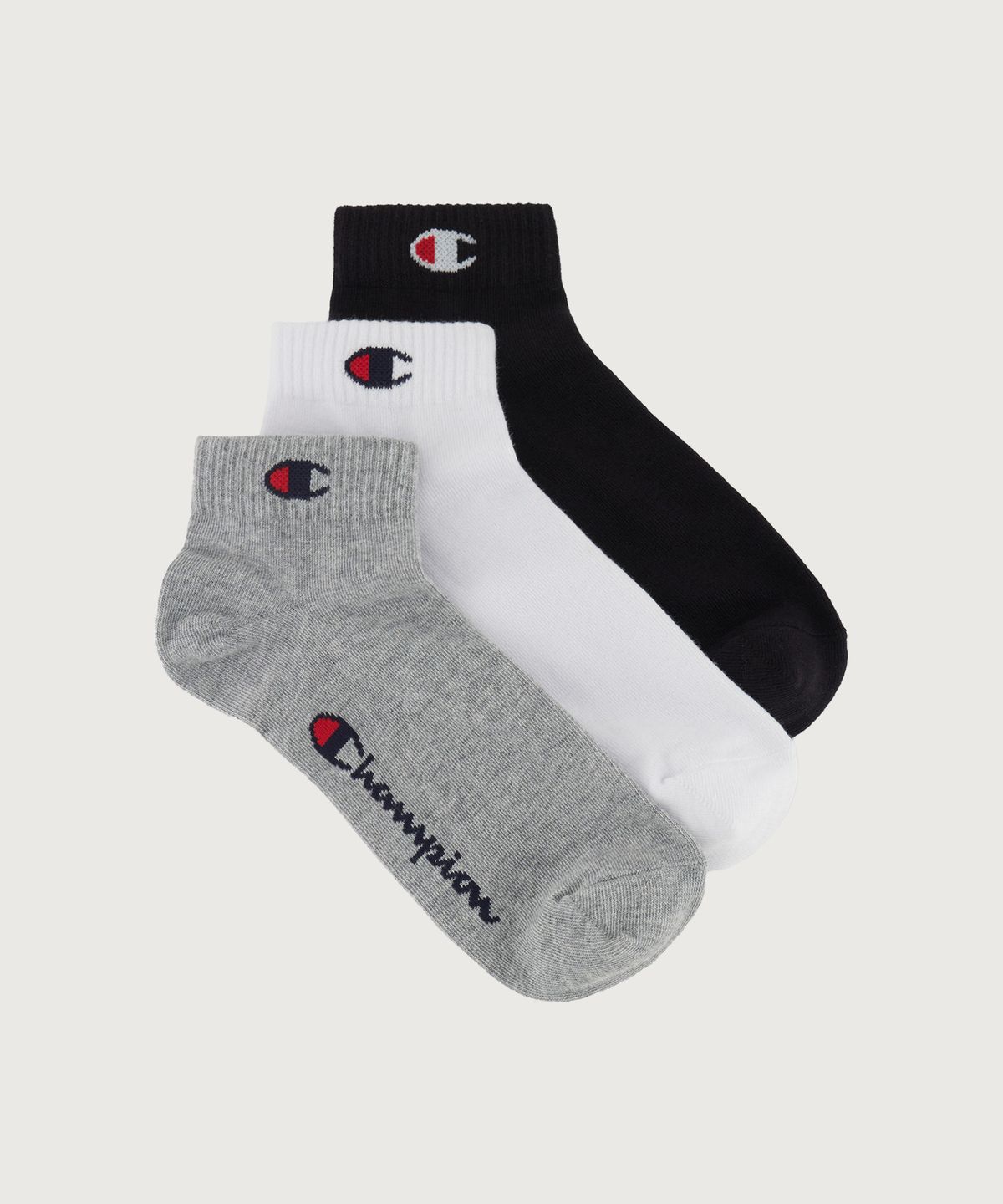 챔피온(CHAMPION) C로고 쿼터랭스 삭스 3PACK Grey White Black