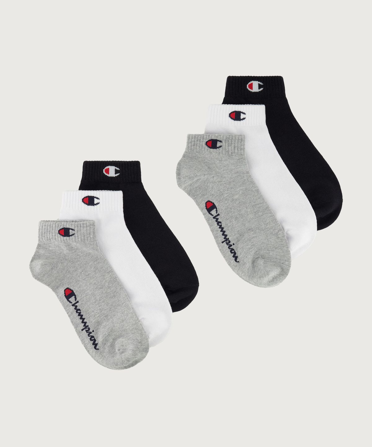 챔피온(CHAMPION) C로고 쿼터랭스 삭스 6PACK Grey White Black