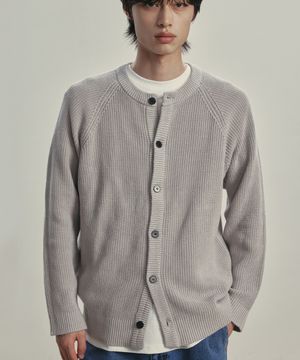 [니티드X패션플래닛] 코튼 와플 라운드 가디건 GREY