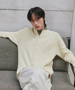 [니티드X패션플래닛] 코튼 와플 라운드 가디건 CREAM