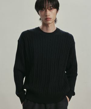 [니티드X패션플래닛]케이블 라운드 니트 BLACK
