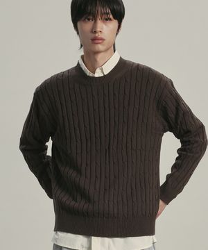 [니티드X패션플래닛]케이블 라운드 니트 BROWN