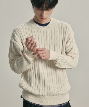 [니티드X패션플래닛]케이블 라운드 니트 CREAM