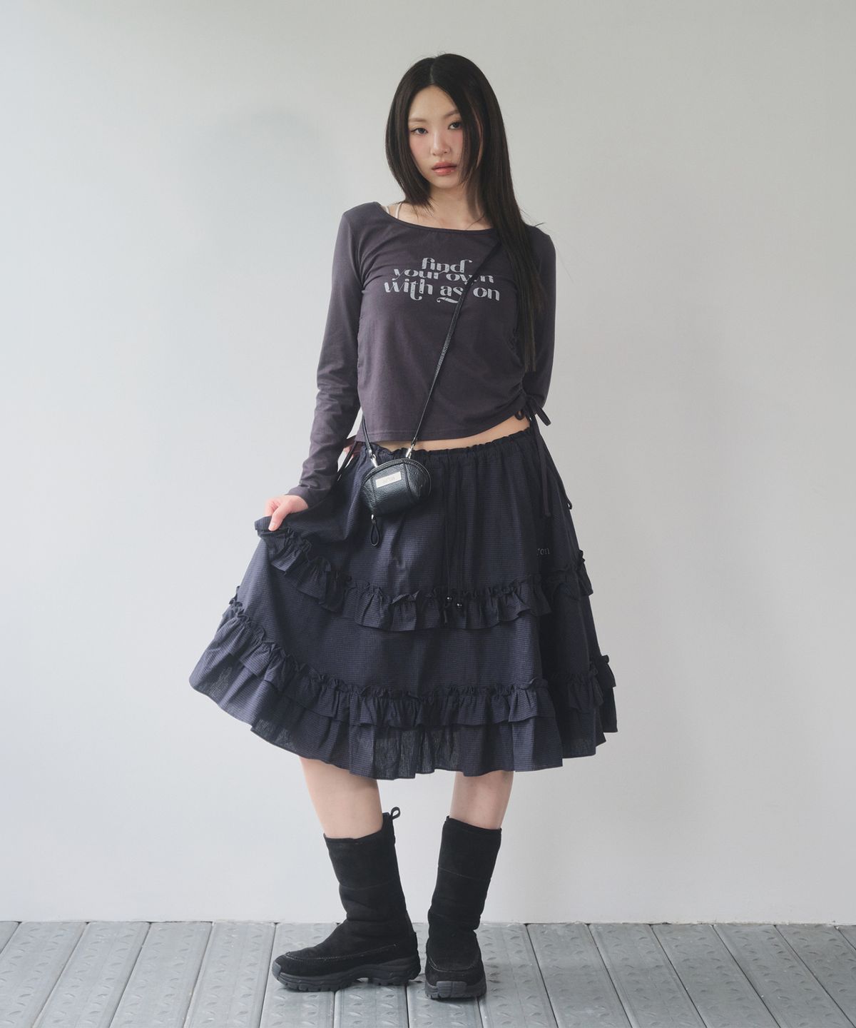 애즈온(ASON) CHECK KANGKANG MIDI SKIRT / NAVY