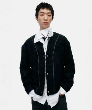 UNISEX INSIDE OUT TWEED CARDIGAN awa732u(BLACK)