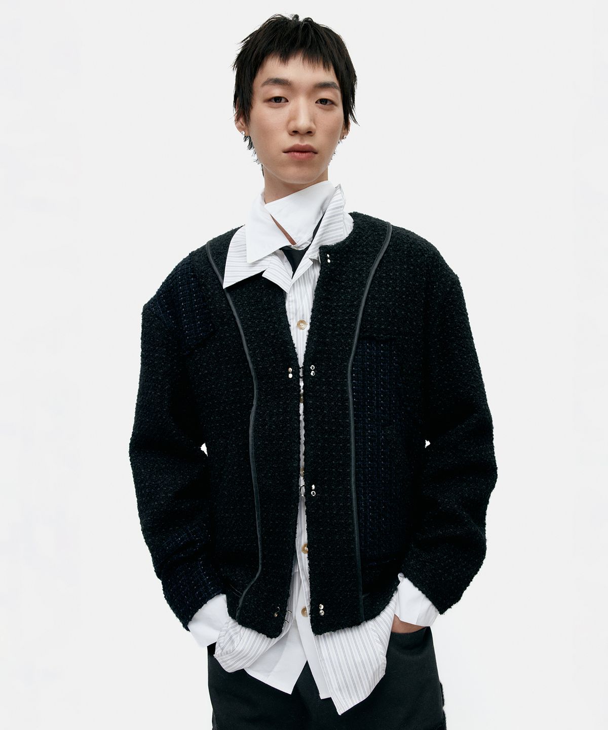 앤더슨벨(ADSB ANDERSSON BELL) UNISEX INSIDE OUT TWEED CARDIGAN awa732u(BLACK)