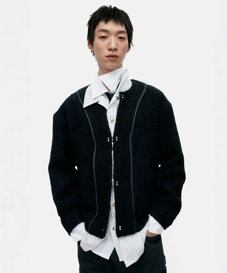 UNISEX INSIDE OUT TWEED CARDIGAN awa732u(BLACK)