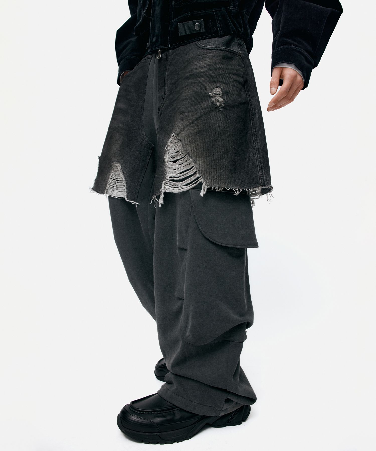 MUSINSA | ANDERSSON BELL UNISEX RUGGED DENIM-INSET SWEATPANTS