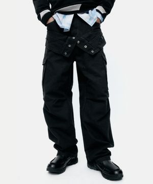 UNISEX DOUBLE WAIST WORK WIDE-LEG JEANS apa834u(BLACK)