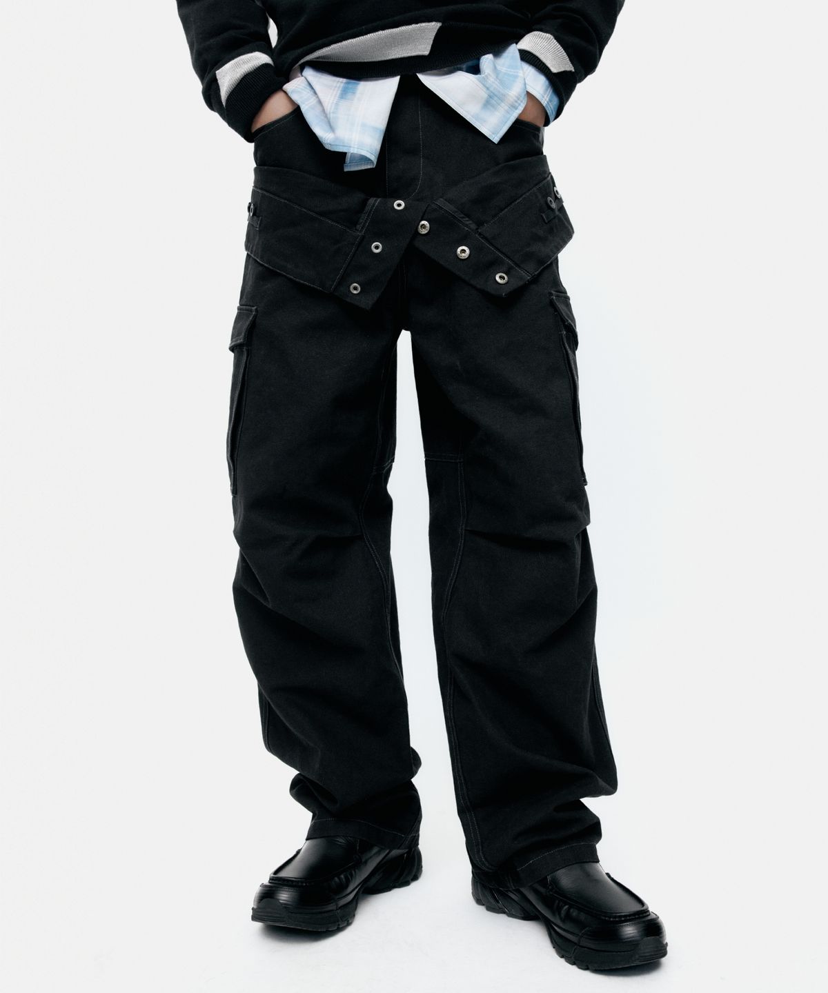 앤더슨벨(ADSB ANDERSSON BELL) UNISEX DOUBLE WAIST WORK WIDE-LEG JEANS apa834u(BLACK)