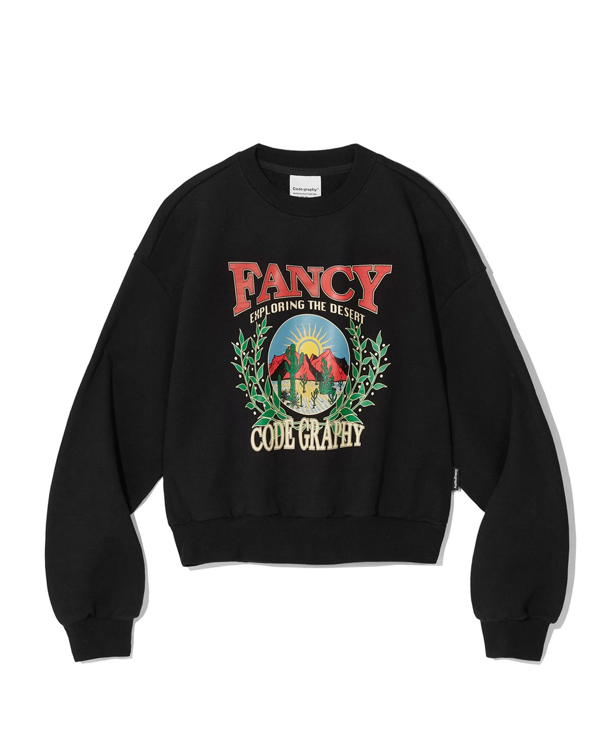 코드그라피(CGP) (우먼) 헤비웨이트 FANCY 크롭 맨투맨_블랙