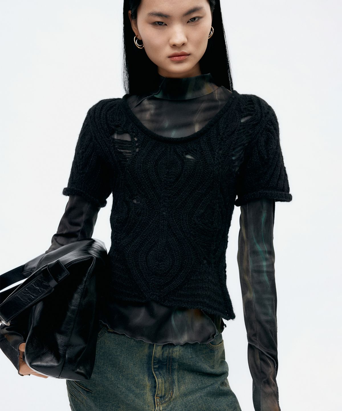 앤더슨벨(ADSB ANDERSSON BELL) CAP SLEEVE SWEATER LAYERED TOP atb1352w(BLACK)