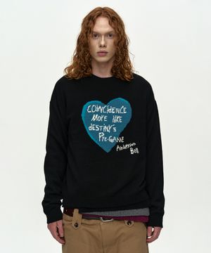 BOYS HEART MESSAGE CREW-NECK SWEATER atb1453m(BLACK)