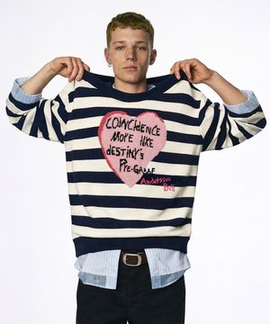 BOYS HEART MESSAGE CREW-NECK SWEATER atb1453m(NAVY/IVORY)