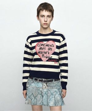 GIRLS HEART MESSAGE CREW-NECK SWEATER atb1464w(NAVY/IVORY)