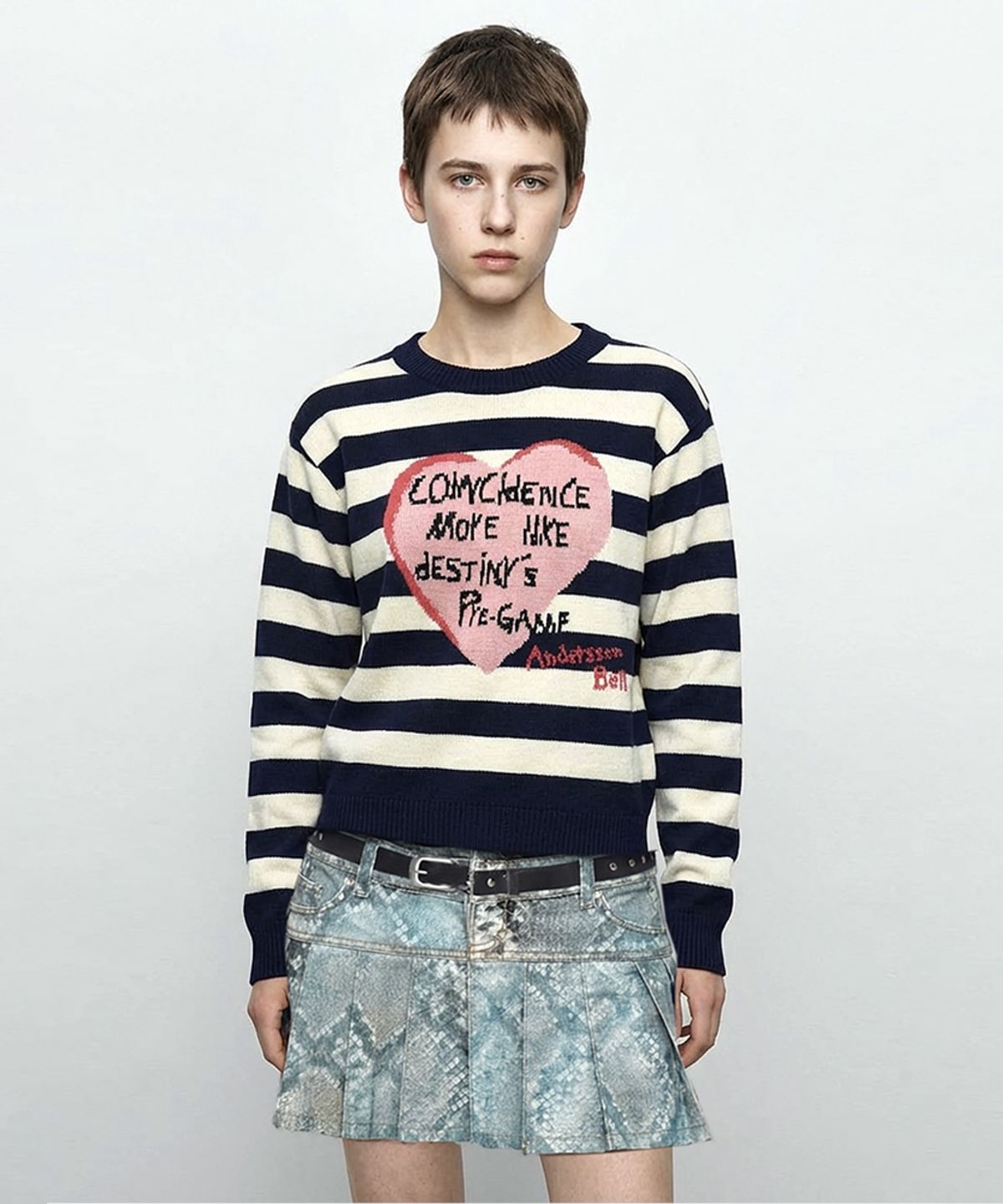 앤더슨벨(ADSB ANDERSSON BELL) GIRLS HEART MESSAGE CREW-NECK SWEATER atb1464w(NAVY/IVORY)