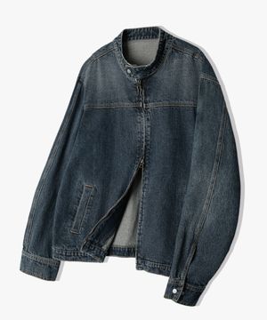 워싱 크롭 데님 바이커 자켓 인디고