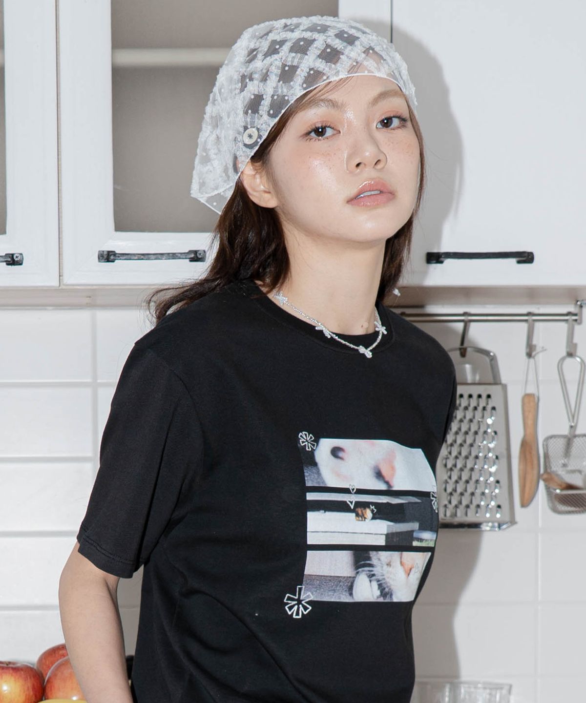 딜레이오프(DELAYOFF) 도트 패턴 레이어드 레이스 스카프 [화이트]