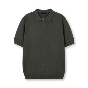 소프트 하프집업 머슬핏 카라 반팔 니트[다크그린]