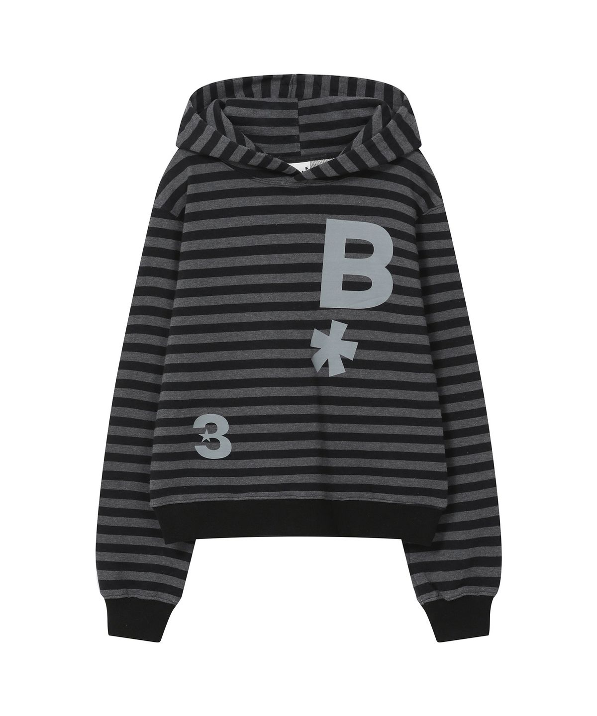 바우프(BAUF) B logo 슬림핏 후드 티셔츠 [스트라이프 블랙]