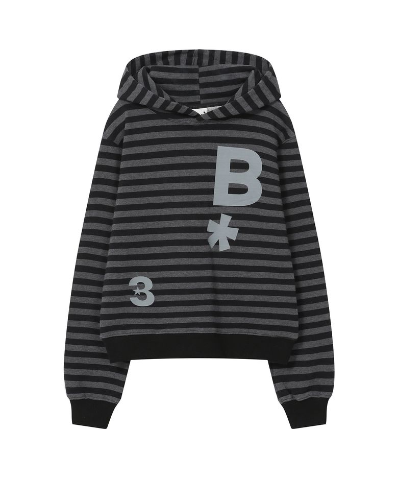 B logo 슬림핏 후드 티셔츠 [스트라이프 블랙]