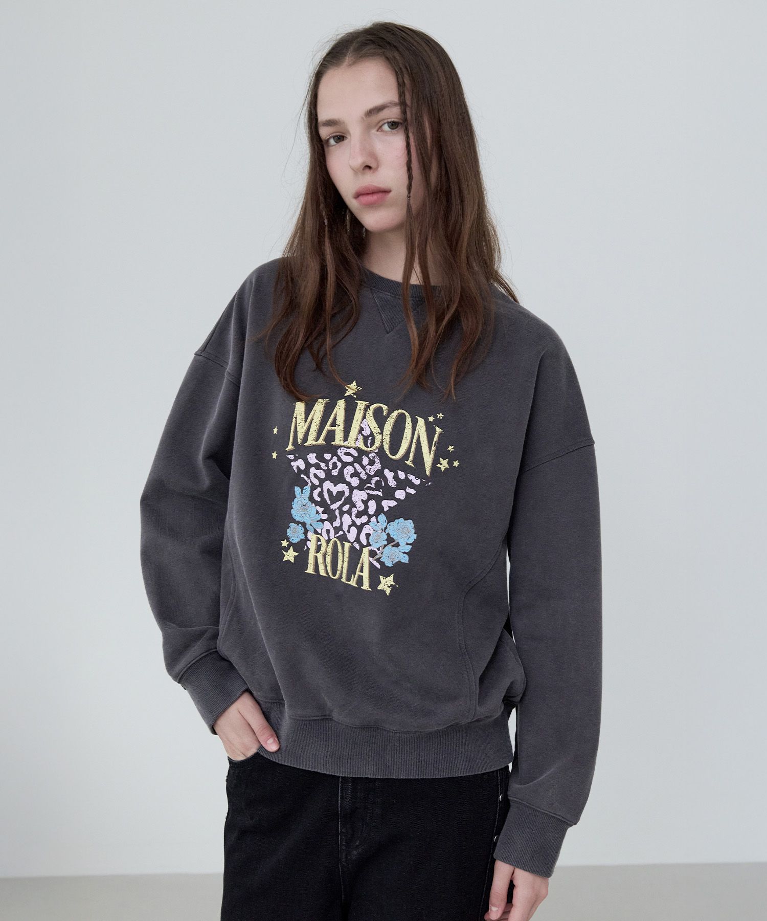 MUSINSA | ROLAROLA MAISON DE ROLA PIGMENT SWEATSHIRT CHARCOAL