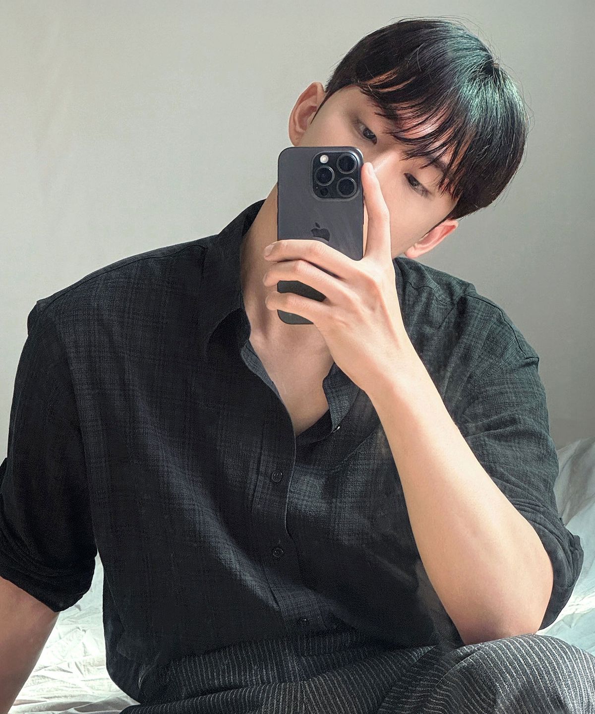 지플리시(ZPLISH) 롤업 체크 셔츠 블랙