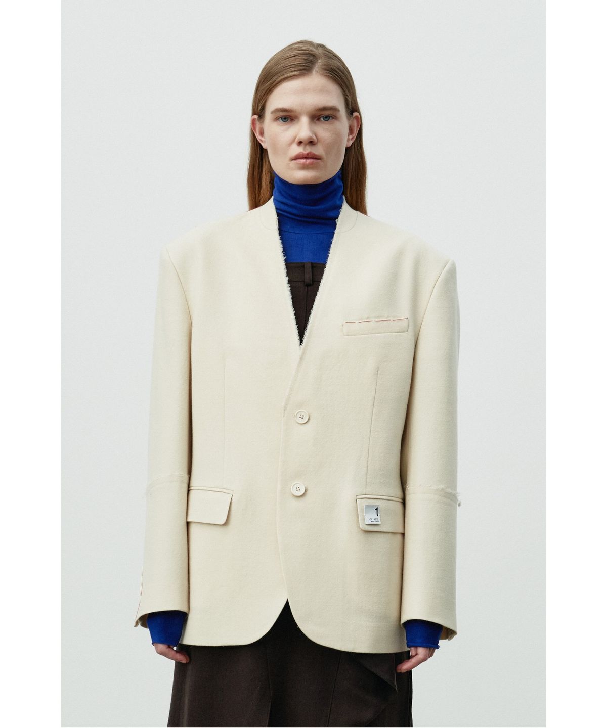 래코드(RECODE) Collarless Wool Jacket RQJAW25508IVX