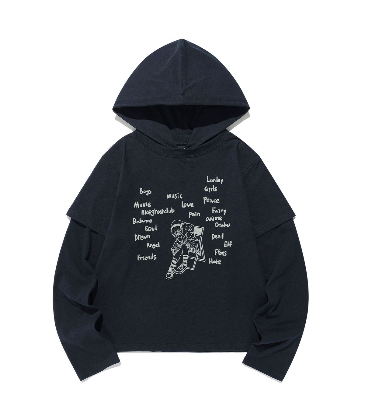 나이스고스트클럽(NICEGHOSTCLUB) THINK LAYERED L/S HOODIE_NAVY(NG2FFUT557A)