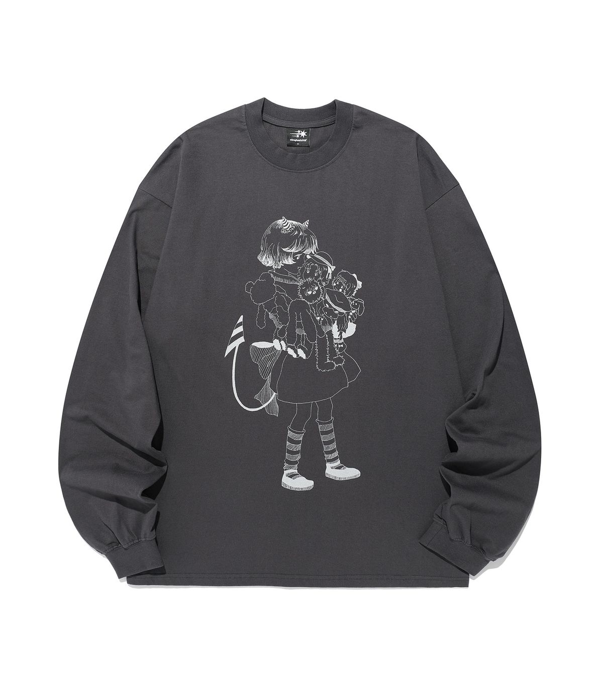 나이스고스트클럽(NICEGHOSTCLUB) LITTLE DEVIL GIRL DRAWING BIG BIG L/S TEE_CHARCOAL(NG2FFUT559A)