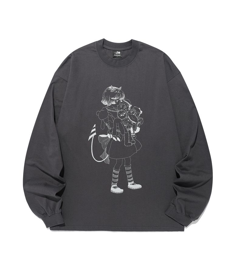 LITTLE DEVIL GIRL DRAWING BIG BIG L/S TEE_CHARCOAL(NG2FFUT559A)