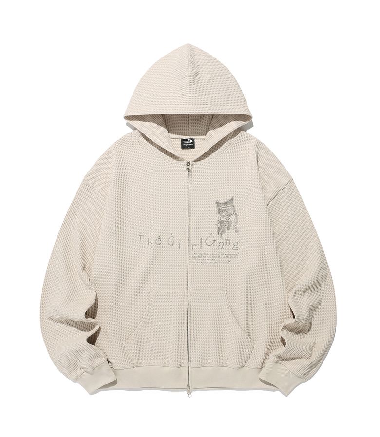 THE GIRL GANG WAFFLE HOODIE ZIPUP_BEIGE(NG2FFUM482A)