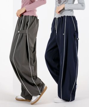 여자 파라슈트 스냅버튼 스트링 와이드트랙팬츠 3COLOR