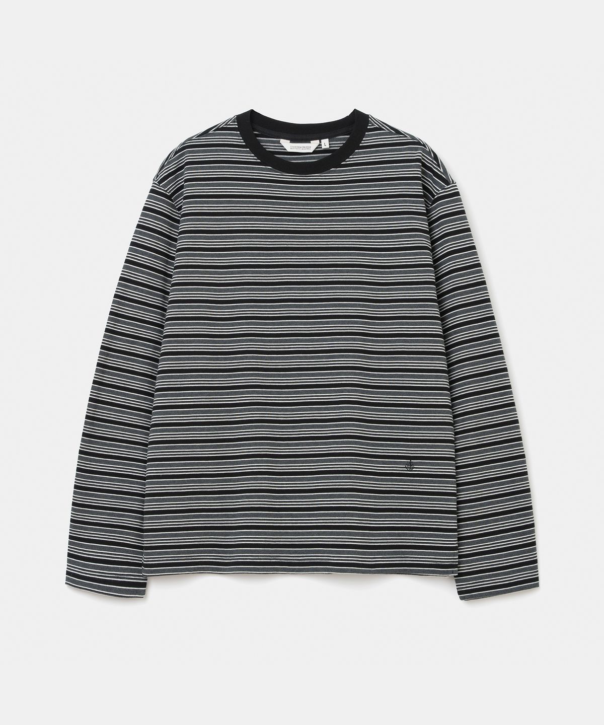 유니폼브릿지(UNIFORM BRIDGE) multi color stripe l/s t-shirt black