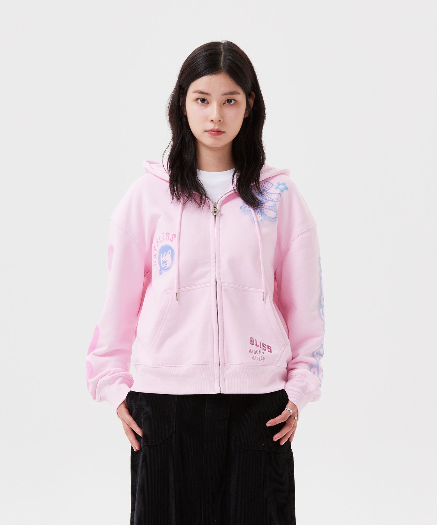 MUSINSA | WACKY WILLY Women's Flower Graphic Hoodie Zip-Up Pink