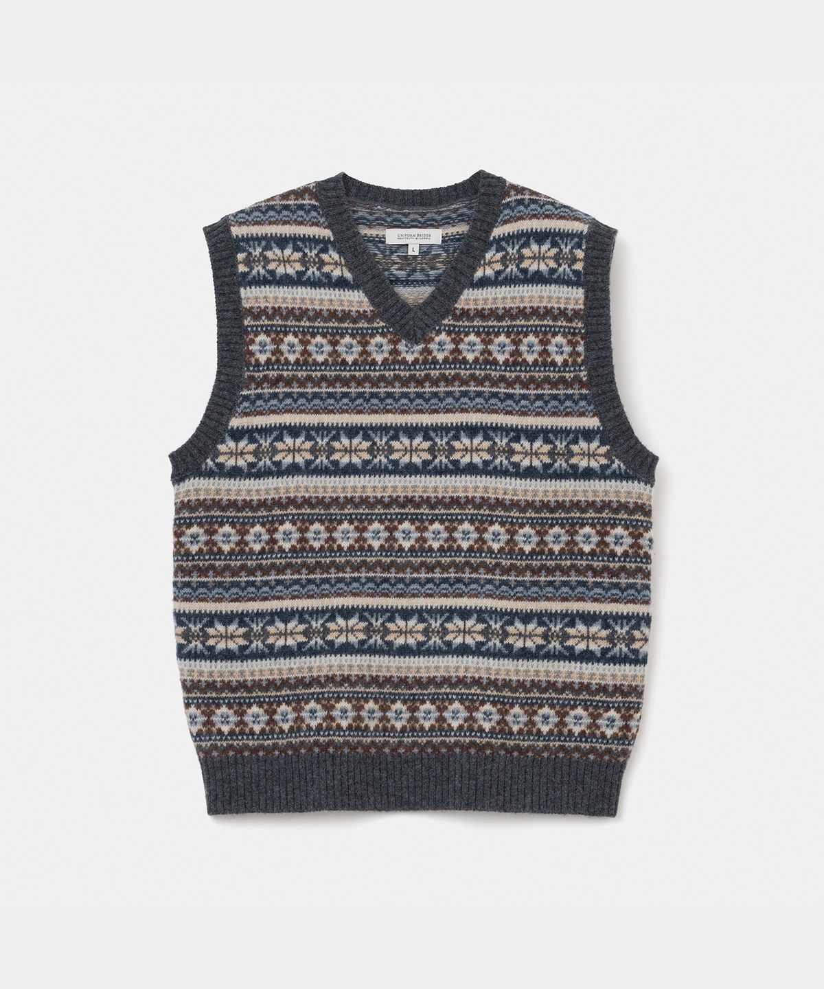 유니폼브릿지(UNIFORM BRIDGE) fair isle knit vest charcoal