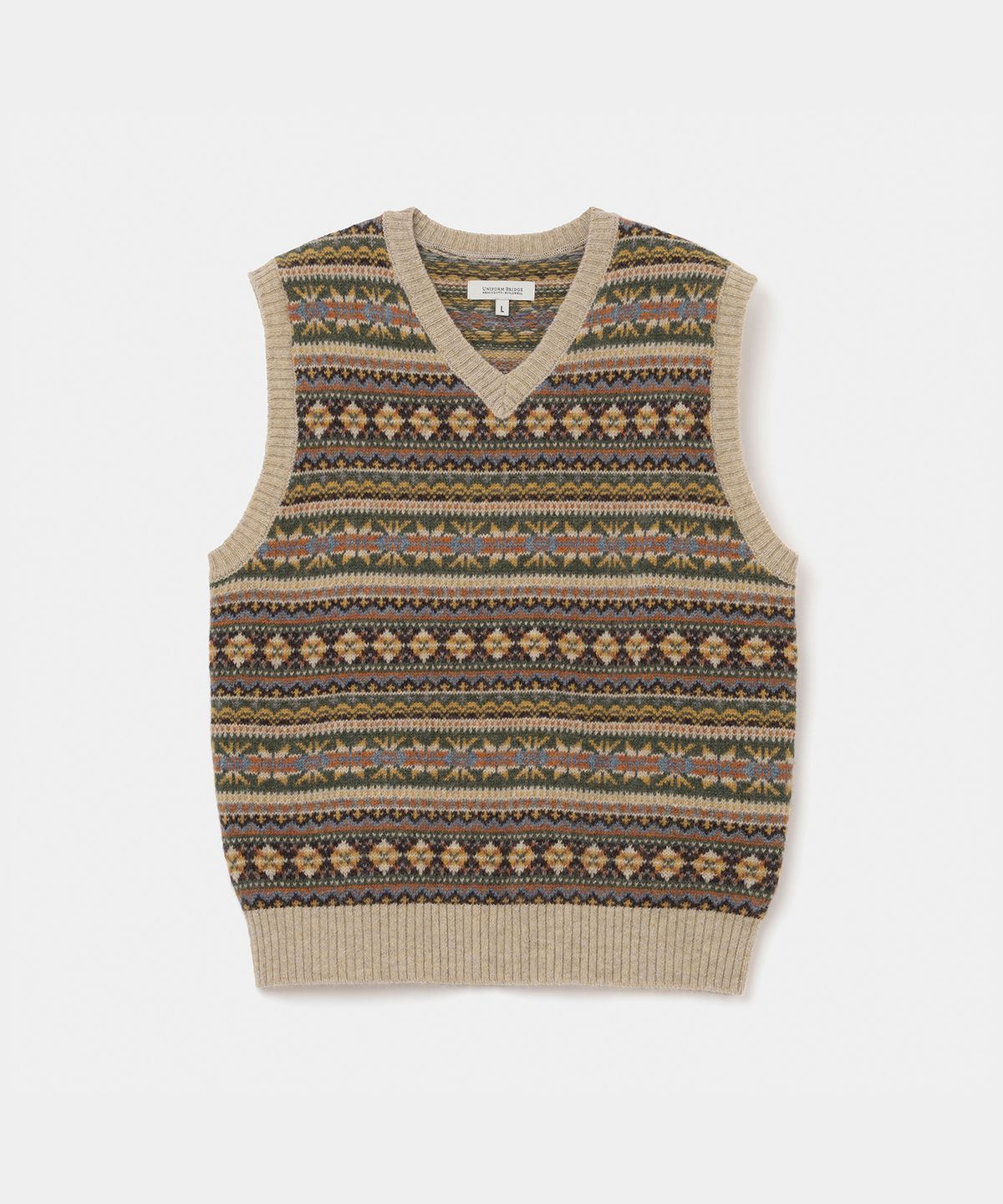 유니폼브릿지(UNIFORM BRIDGE) fair isle knit vest beige