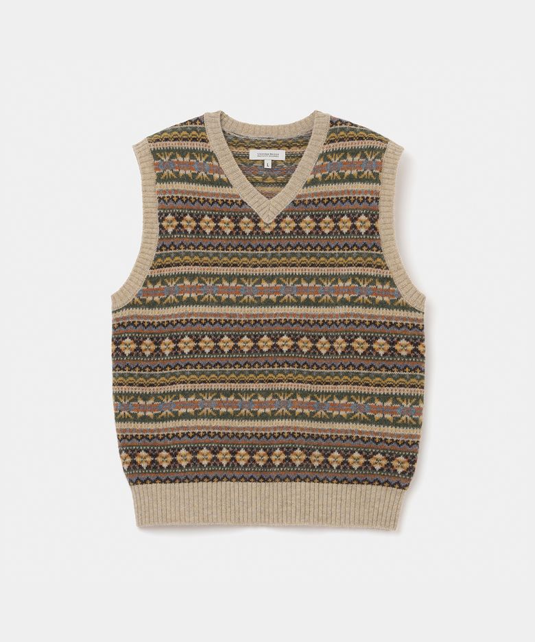 fair isle knit vest beige
