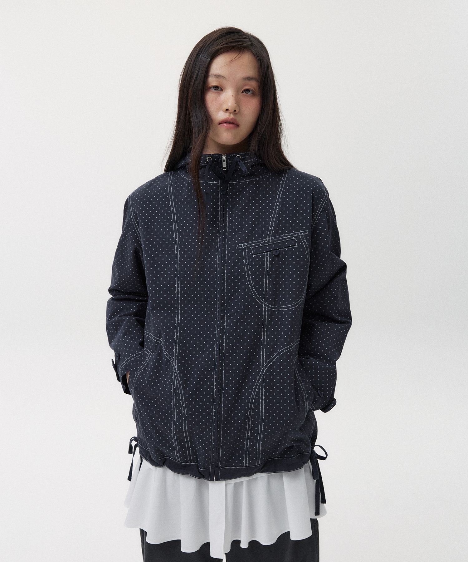 Oheshio STITCH DOT HOODED ZIP-UP, BLACK SHOP - - OHESHIO