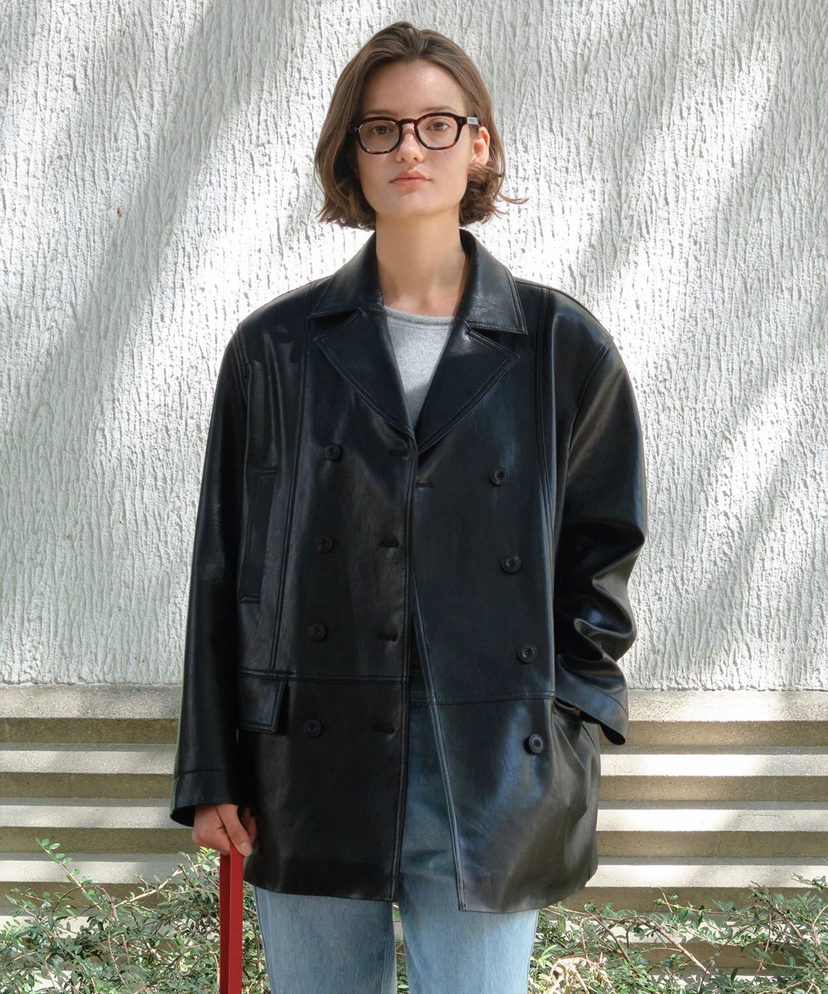 썸웨어버터(SOMEWHEREBUTTER) Folt Leather Jacket - Black
