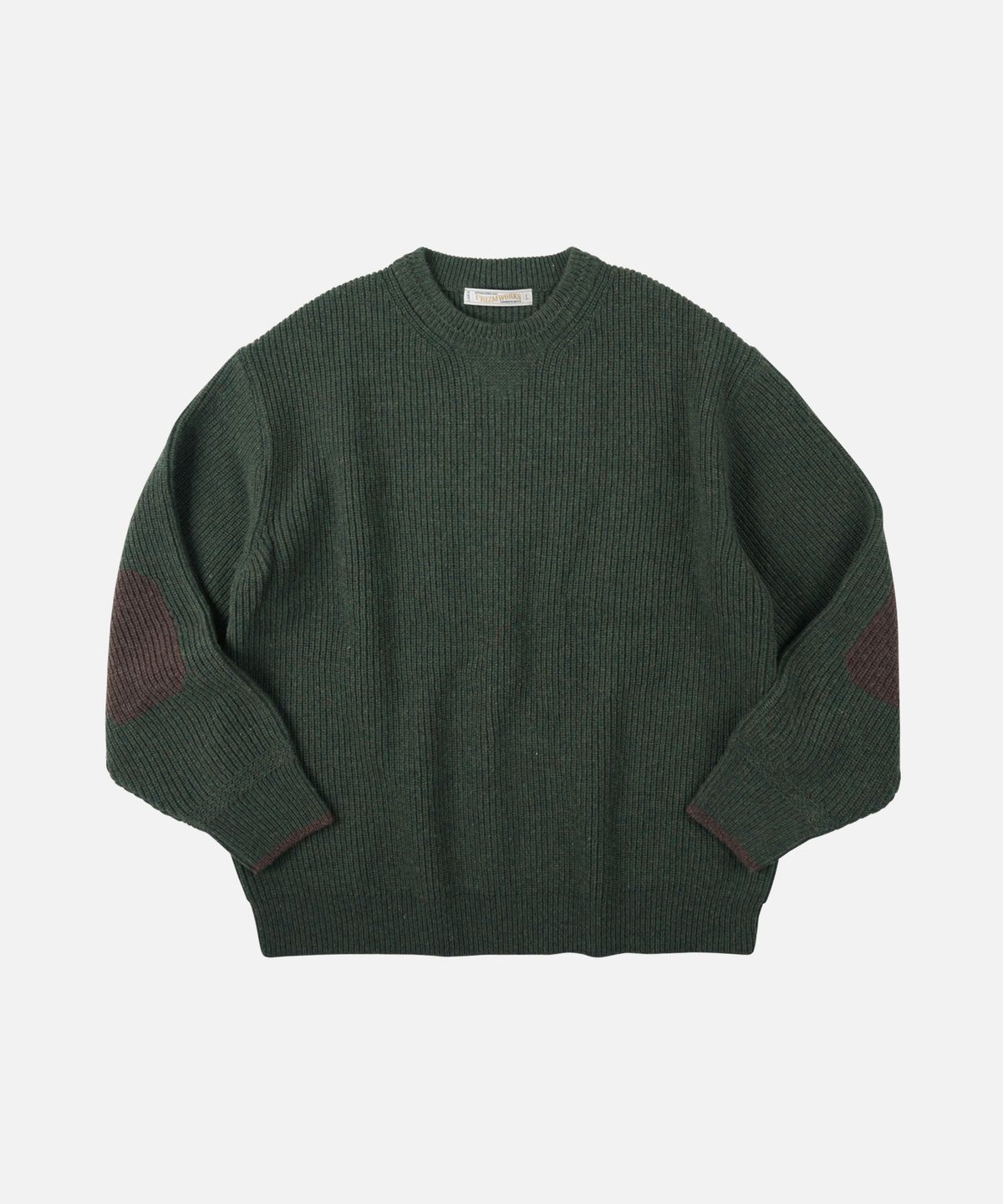 프리즘웍스(FRIZMWORKS) PATCH ROUND PULLOVER KNIT _ FOREST GREEN