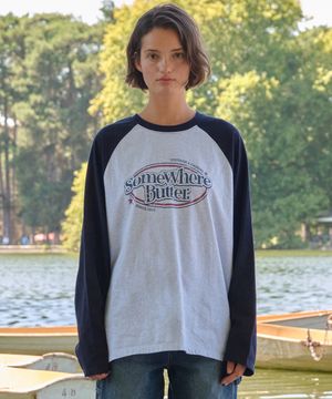 Wave Logo Raglan Long Top - White Melange(Navy)