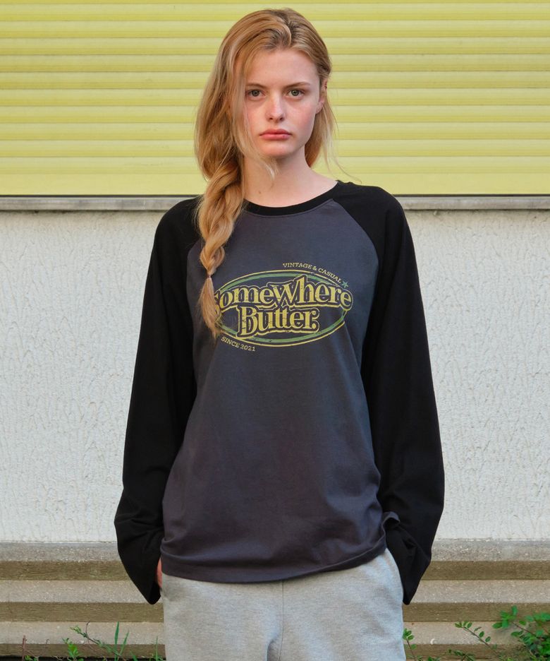Wave Logo Raglan Long Top - Charcoal(Black)