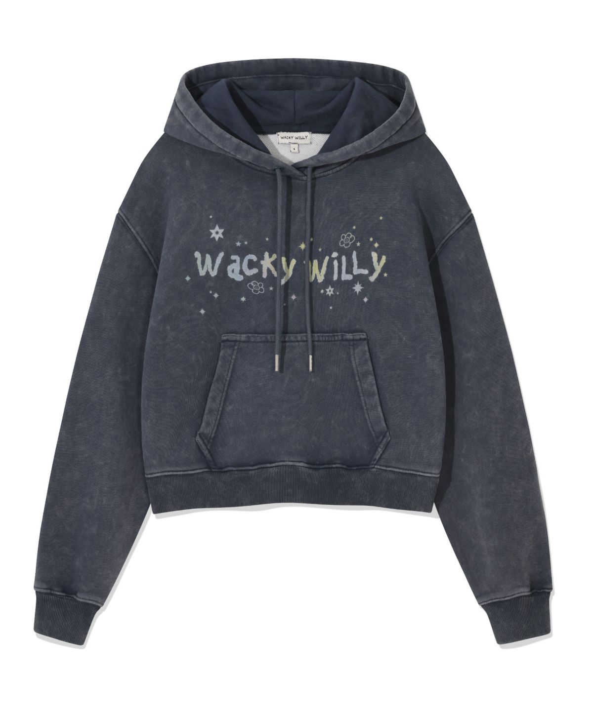와키윌리(WACKY WILLY) 우먼스 스노우워싱 그래픽 크롭 후디 네이비