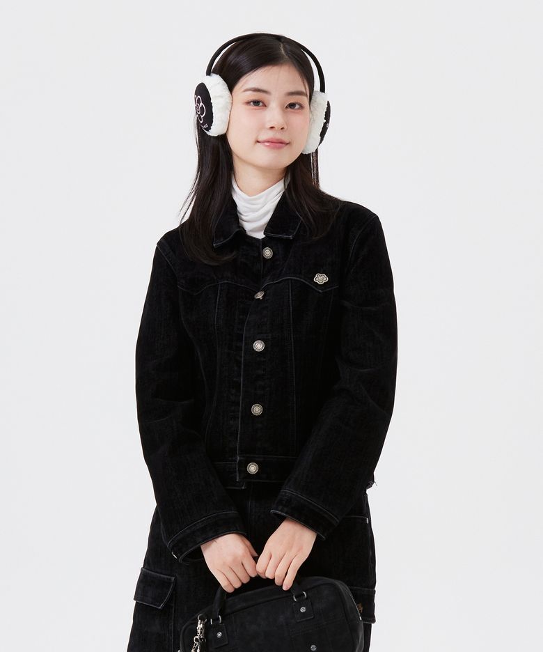 우먼스 벨벳데님 트러커 자켓 블랙