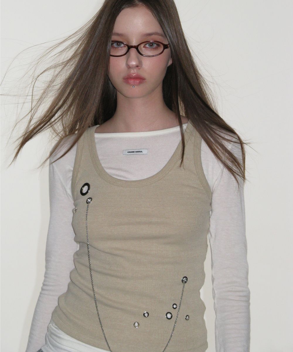 MUSINSA | CRANK Eyelet Chain Sleeveless_Beige