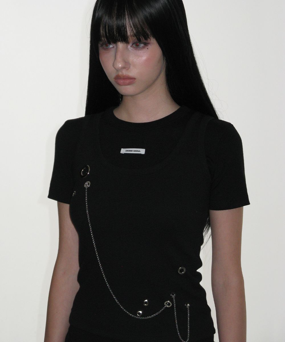 MUSINSA | CRANK Eyelet Chain Sleeveless_Black