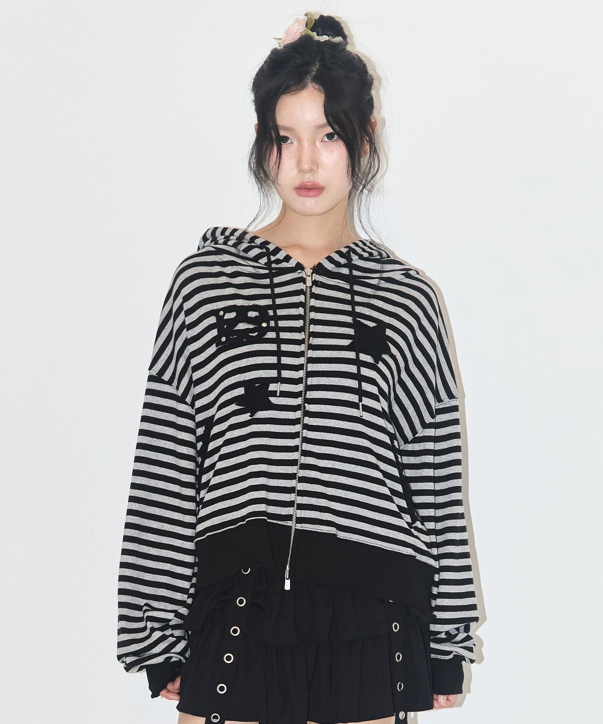 일리고(ILLIGO) 스타리 스트라이프 후드 집업 블랙