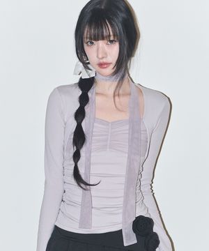 셔링 볼레로 탑 핑크 그레이